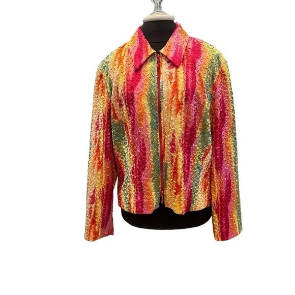 Joseph Ribkoff Textured Zip Front Multicolored Watercolor Print Jacket Blazer 16 - Picture 1 of 9